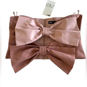 ZARA CUT OUT BOW TAFFETA TOP BLUSH PINK